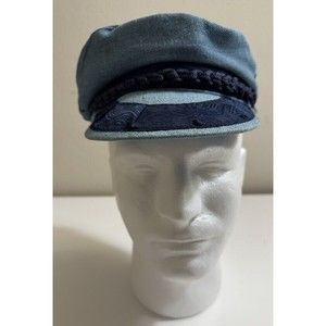 Authentic Vintage Greek Fisherman's Cap Blue Made In Greece Large Size 7 1/4